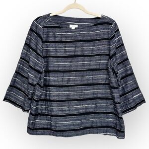 J Jill Pure Jill Women's Blue Stripe‎ Top Shirt Cotton Blend 3/4 Sleeves M
